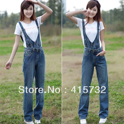 Free Shipping 2013 New Arrival Spring High Quality Fashion Detchable Denim Bib Pants Women Jeans Pants Ladies Straight Trousers