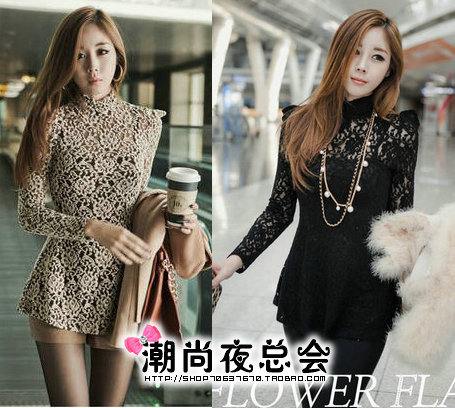 Free shipping, 2013 New arrival Spring Tops LONG SLEEVE LACE DRESS Tops for women chinese stylepatchwork Korean Elegant Dress