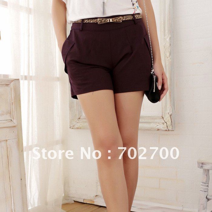 Free Shipping 2013 New Arrival  Straight Mid Button Fly Flat Solid Bow Casual Shorts (Free Belt)FQ2333 Holiday Sale