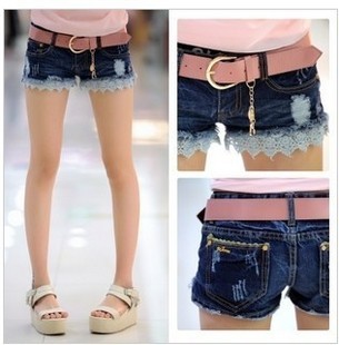 free shipping 2013 new arrival tassel lace decoration women's denim shorts sexy denim jeans high quality