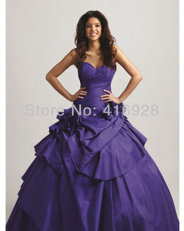 Free Shipping 2013 New Arrival Top Rated High-end Purple Taffeta Handwork-Flower Quinceanera Dresses Ball Gown Prom Custom