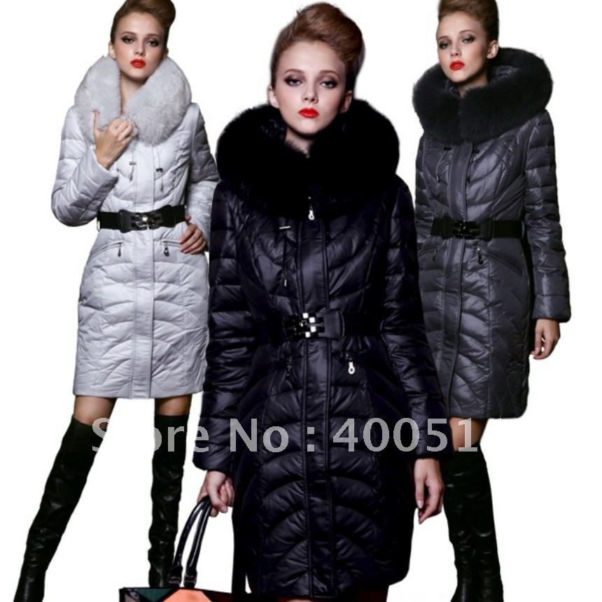 Free shipping 2013  new arrival women jacket large fur collar medium-long down jackets 9268