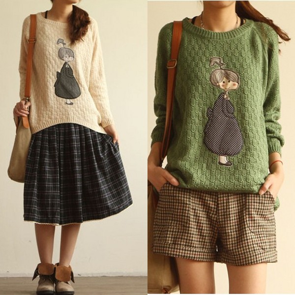 Free shipping 2013 new arrival women's cotton loose all-match cute applique thermal fashion knitted sweater outerwear 50% Off