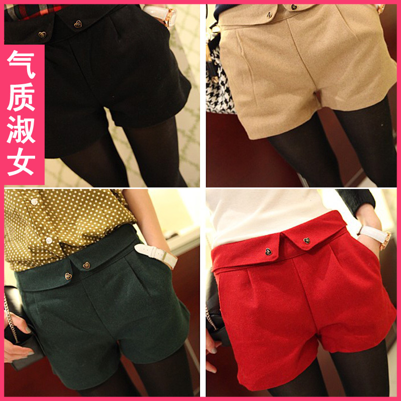 Free Shipping 2013 new arrival Women's elegant woolen shorts Turn-Up Straight Boot Cut Casual Short pants 4Colors S M L