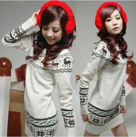 Free shipping 2013 new arrival womens autumn and winter cheap long stylish casual sweater o-neck deer sweater NQ1478