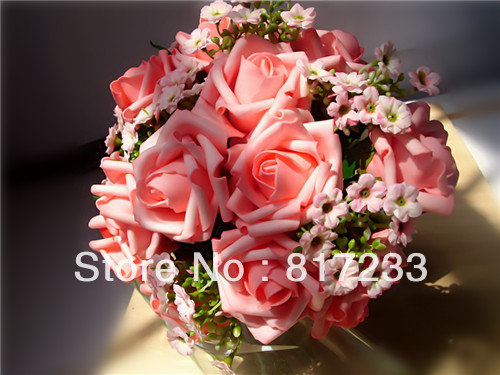 Free Shipping 2013 New Arriveal Beautiful Pink PE Flower Bouquet ,Bridal Bouquets for Wedding Wedding Bouquet