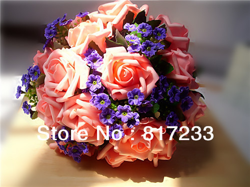 Free Shipping 2013 New Arriveal Beautiful Pink With Purple PE Flower Bouquet ,Bridal Bouquets for Wedding Wedding Bouquet