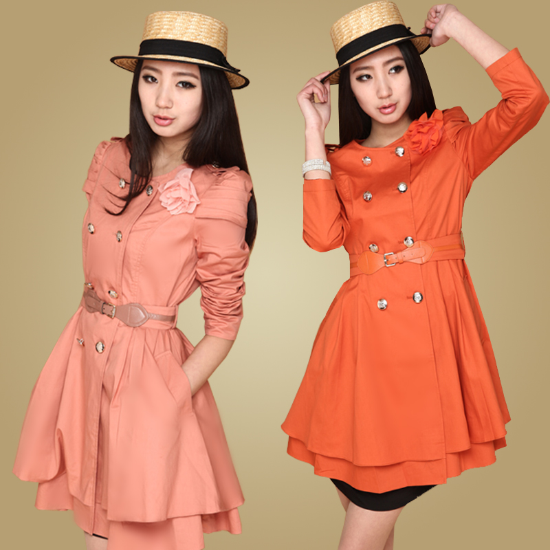 free shipping 2013 new arrived women's new arrival thin elegant puff sleeve double breasted women's trench outerwear