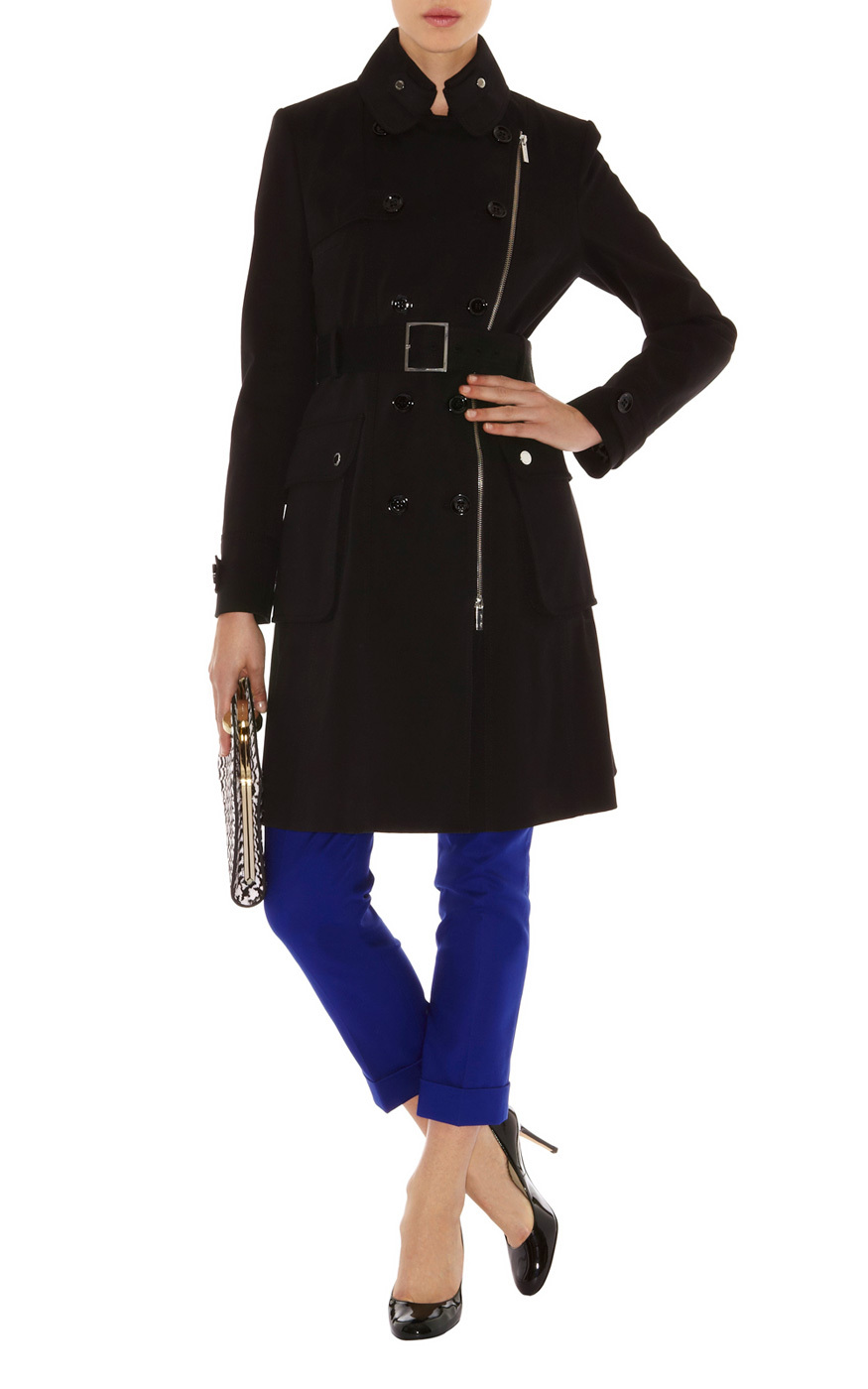 Free shipping 2013 new arrivel km women's black red Belted posh cotton twill double breasted zipper trench coat S~XXL CP024