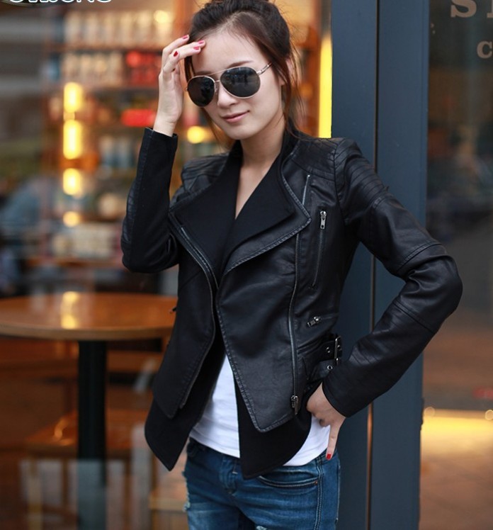 Free shipping!2013 new autumn outfit coat jacket brief paragraph zipper stand collar cultivate one's morality lady leather