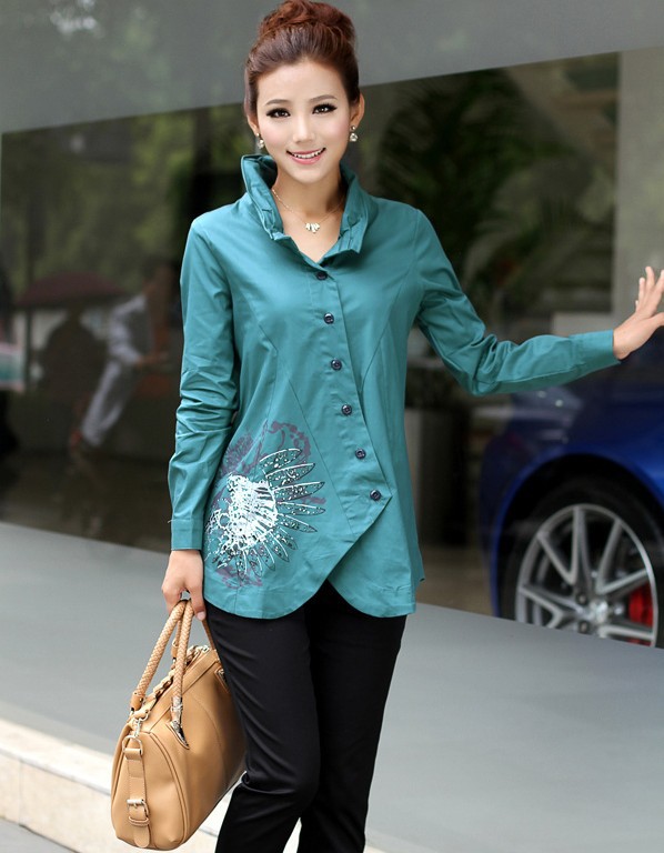 Free shipping!2013 new autumn outfit dress long sleeve long shirt women cultivate one's morality print shirt jacket hot sell
