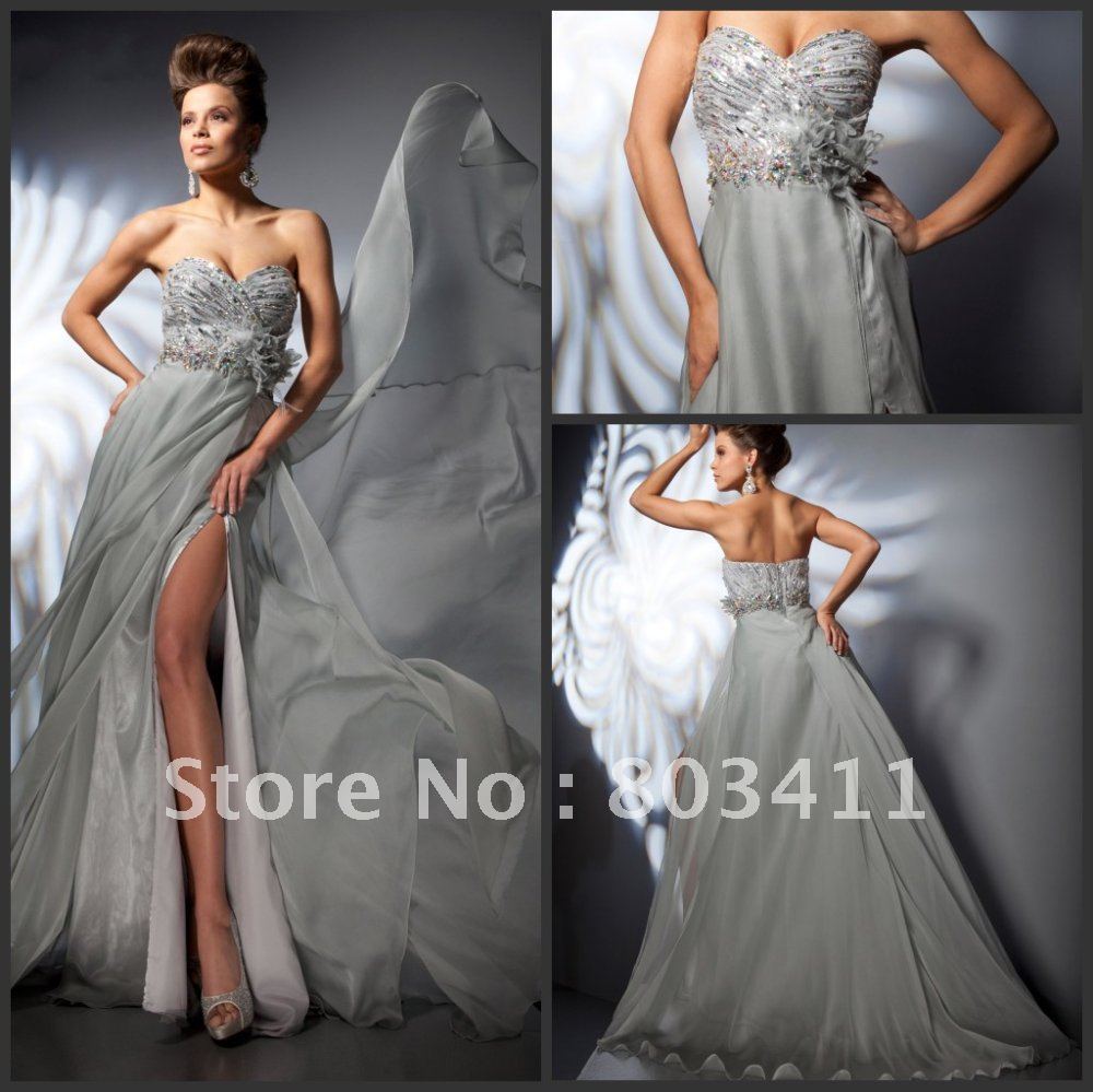 Free Shipping 2013 NEW Beaded Chiffon Formal Evening Gown