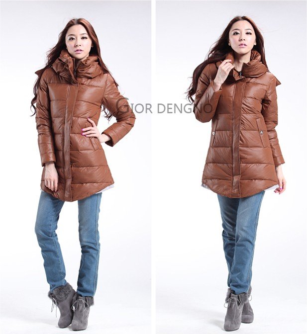 Free shipping 2013 new brand long section of the fashion leisure hooded female models down jacket white duck down