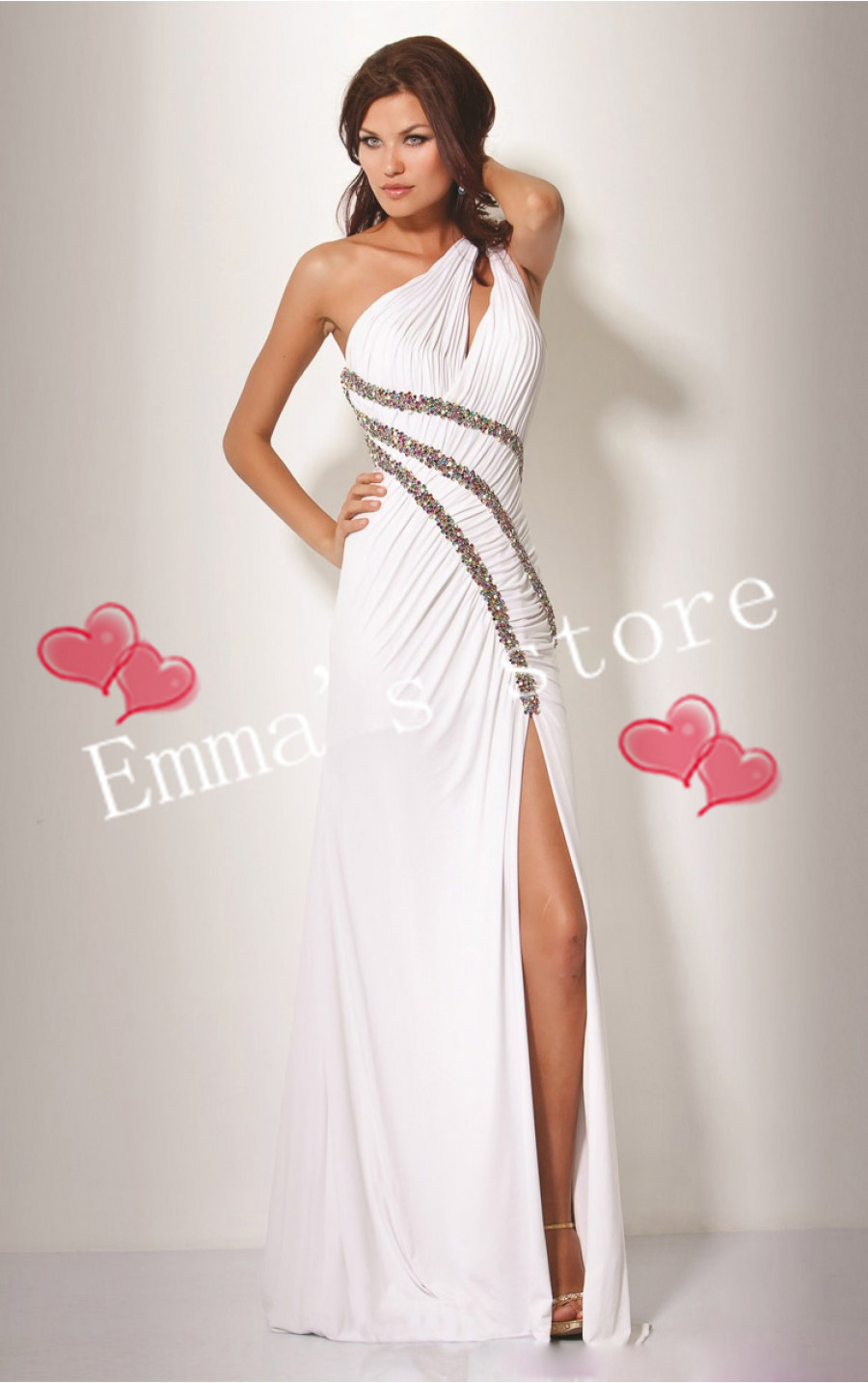 Free shipping 2013 New Cheap Sexy A-Line One-Shoulder Beaded Exquisite Chiffon White Backless Formal Evening Long Prom dresses