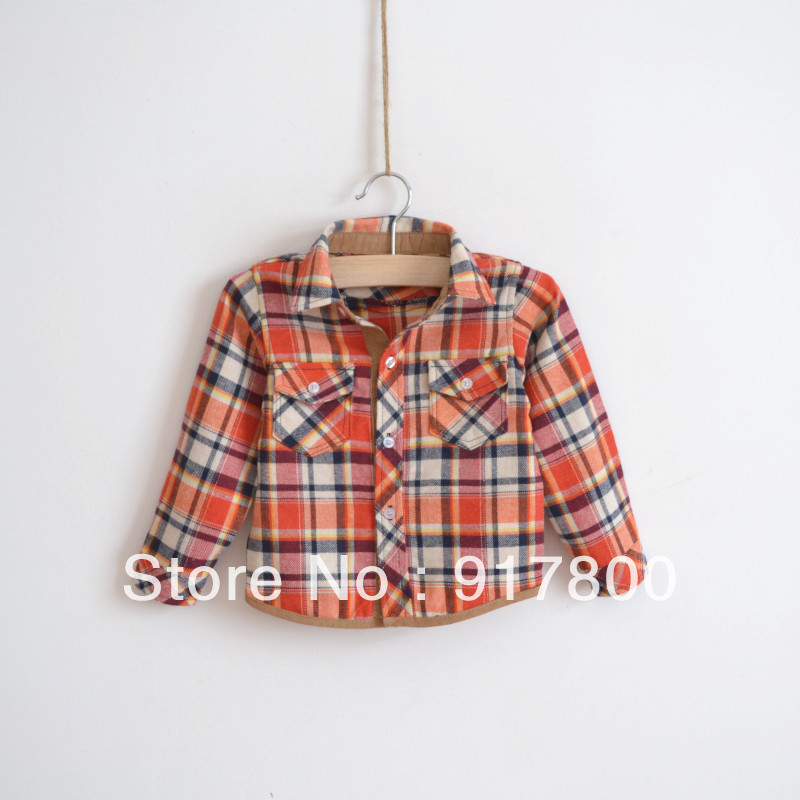 Free shipping 2013 new child's shirt for boy and girl  full hemming exquisite sanded fabric plaid shirt