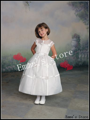 Free Shipping 2013 New Custom Made Cute Designer Sexy Low Price Matching A-Line Sheer Straps Flowers Tulle Flower Girl's Dresses