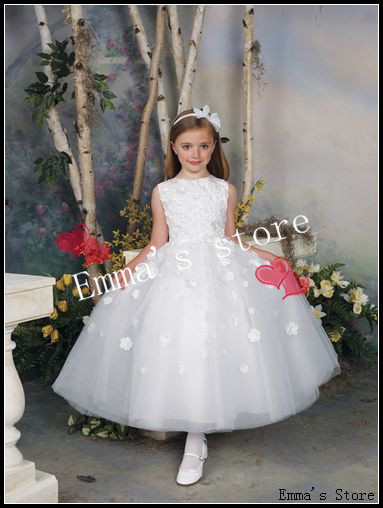Free Shipping 2013 New Custom Made Cute Intricate Popular Low Price Fashion A-Line Jewel Appliques Tulle Flower Girl's Dresses