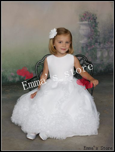 Free Shipping 2013 New Cute Intricate Popular Off 50% Elegant Fashion A-Line Jewel Ruffled Tulle Champagne Flower Girl's Dresses