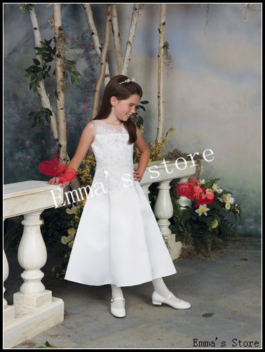 Free Shipping 2013 New Cute Intricate Popular Off 50% Elegant Fashion A-Line Sheer Straps Appliques Satin Flower Girl's Dresses
