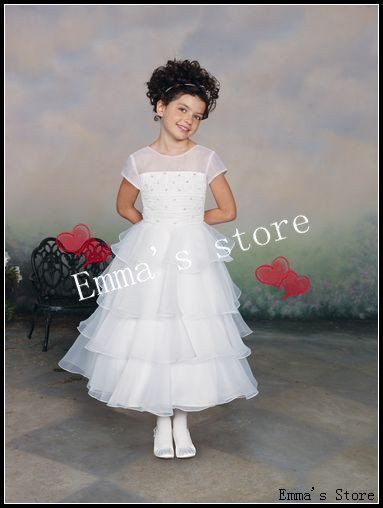 Free Shipping 2013 New Cute Intricate Popular Off 50% Fashion A-Line Sheer Straps Tiered Beaded Organza Flower Girl's Dresses