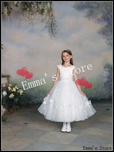 Free Shipping 2013 New Cute Popular Off 5% Cheap Elegant Fashion A-Line Jewel Appliques Organza Champagne Flower Girl's Dresses