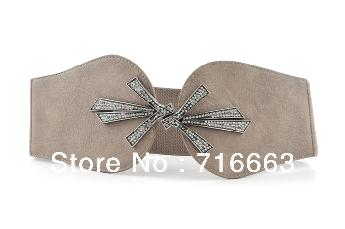 Free shipping 2013 New design Rhinestone buckle Wide leather women's belt Elastic Ladies fashion belt Wholesale/Retail