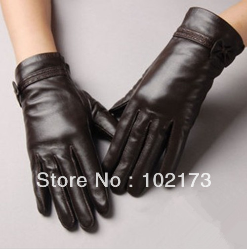 Free shipping! 2013 New Design Winter Leather Gloves For Ladies