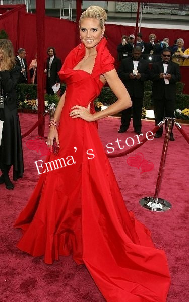 Free Shipping 2013 New Exquisite Popular Emma Top Quality A-Line Scalloped Train Pleat Satin Red Ladie's Evening Celebrate Dress