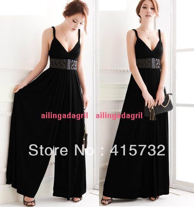 Free Shipping 2013 New Fashion Black Sexy Deep V-neck Ladies Pants One-piece Summer Jumpsuit Culottes Plus Size Rompers Overalls