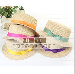 free shipping 2013 new fashion bow short-brimmed hat in summer men and women jazz hat b604 ow