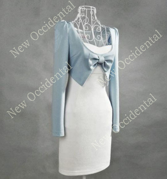 Free Shipping 2013 New Fashion Casual Sexy Dresses For Women's Lady Party Sweet Princess Bow Fake Two Dress 002