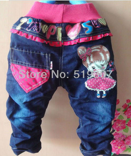 Free Shipping 2013 New Fashion Causal Spring/ Autumn Kids Boys/Girls Denim PantLetter Little Girl 4PCS/LOT  Full Jeans Wholesale