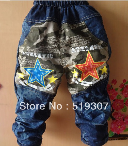 Free Shipping 2013 New Fashion Causal Spring/ Autumn Top Quality  Kids Denim Pants Five Pointed Star(4PCS/LOT) Jeans Wholesale