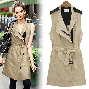 Free shipping 2013 New fashion color block hot sell sleeveless lacing vest type trench outerwear for women