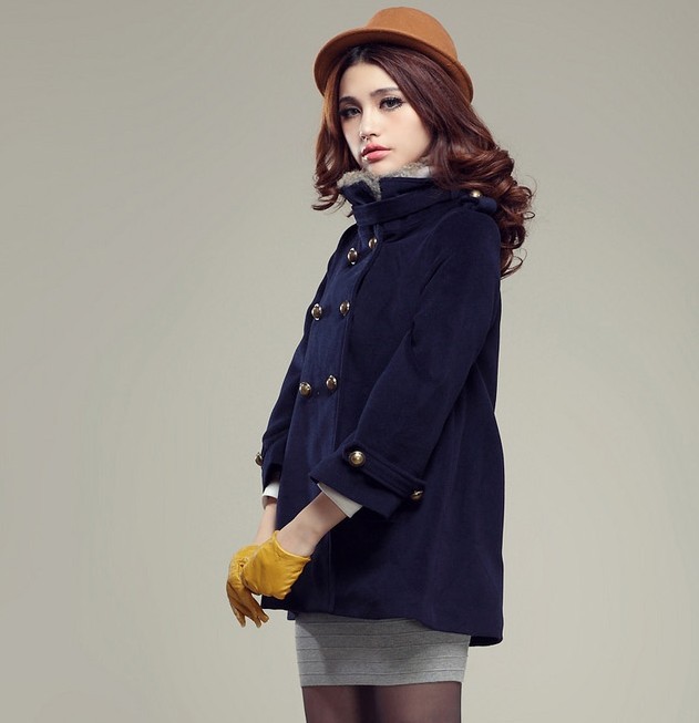 Free Shipping 2013 new fashion double breasted warm outerwear trench with fur collar