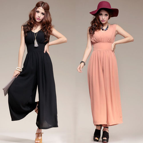 Free shipping 2013 new fashion elegant loose sleeveless chiffon jumpsuit women, size M/L/XL