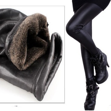 FREE Shipping 2013 New Fashion Faux Leather Velour Lining Warm Sexy Tights Women Leggings Black