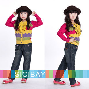 Free Shipping 2013 New Fashion Girls Jeans Children Spring Wear Leisure Trousers K0363