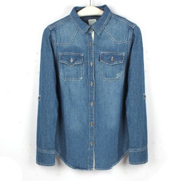 Free Shipping 2013 New Fashion Ladies Vintage Denim Shirt Blouse Casual Long Sleeve Tops For Women 5 Sizes