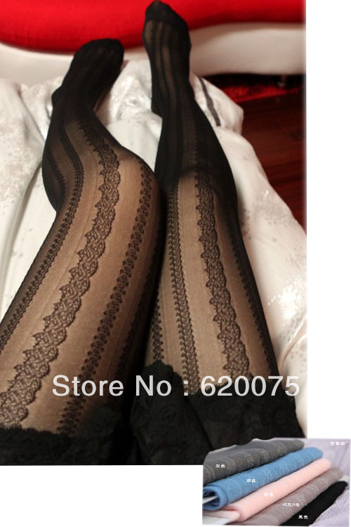 Free shipping 2013 new fashion sexy striped lace velvet tight pantyhose summer elegant ultra-thin high quality women stocking