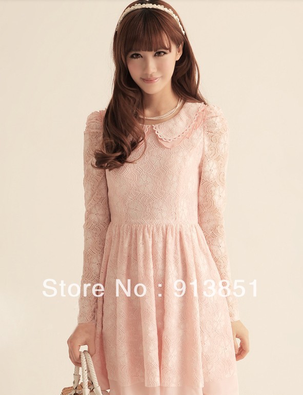 Free Shipping 2013 New Fashion Slim Lace Long Sleeve Ball Gown Above Knee Good Quality Cute Women Dress for Wholesale and Retail