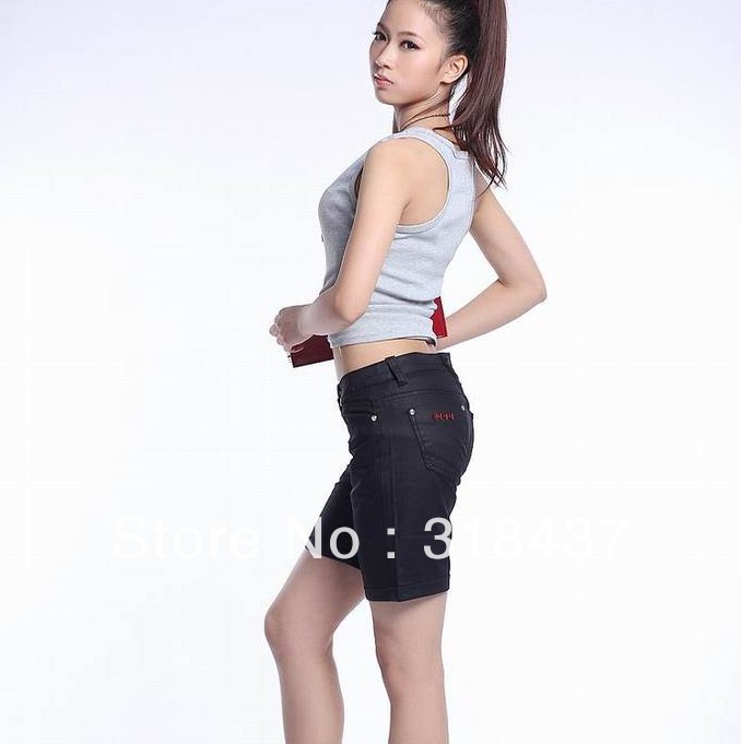 Free Shipping 2013 New Fashion Solid Roll Up Jeans Women  Short Denim Short Pants