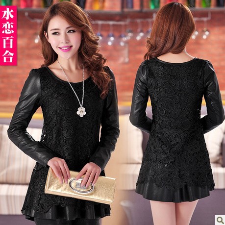 Free Shipping 2013 New fashion Western style Women Top Pu leather dress slim sexy bud silk splicing leather skirt