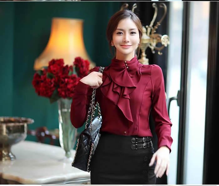 Free shipping 2013 new fashion women ladies shirts elegant fashionable tops long sleeve faux silk blouse OL dress shirt