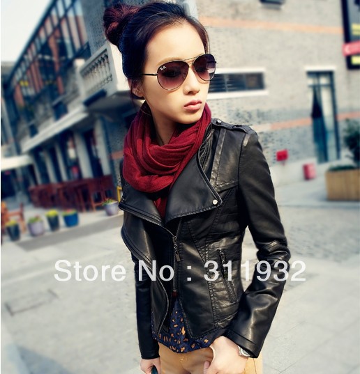 Free shipping 2013 New Fashion Women's Korea Stand Callar Leather Jacket Coat leather clothing