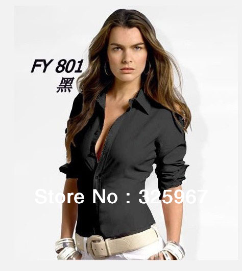 Free shipping 2013  New Fashion Women's Long Sleeve Polo Shirts Brand Cotton Shirts Wholesale and Retail color Black