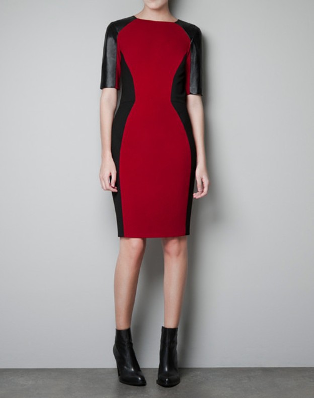 Free Shipping 2013 New Fashion Women's Vintage Knee-Length Dress Women Patchwork Color Casual Sheath Dress , Red