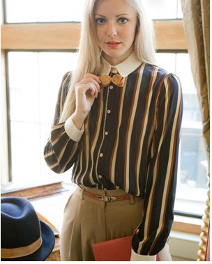 Free Shipping 2013 New Fashion Womens Bow Chiffon Blouse Shirt Casual Long Sleeve Tops For Lady 3 Sizes