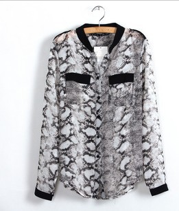 Free Shipping 2013 New Fashion Womens Casual Chiffon Blouse Loose Vintage Shirt Elegant Long Sleeve Tops For Ladies