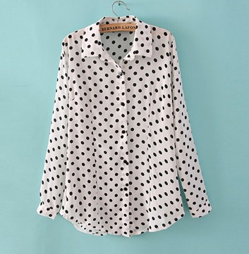 Free Shipping 2013 New Fashion Womens Chiffon Casual Spot Printing T-Shirt Ladies Vntage Shirts Women Cute Loose Blouse Tops